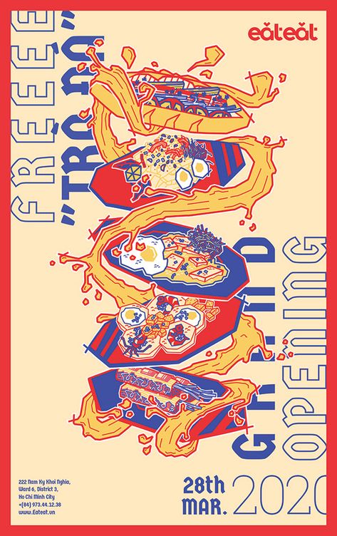 Eateat Vietnamese Street Food on Behance Food Poster Aesthetic, Poster Selling Product, Ad Illustration, Food Poster Design Inspiration, Food Graphic Design Poster Ideas, Food Graphic Design Illustration, Illustration Art Poster, Street Food Illustration, Stamp Poster Design