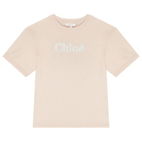 A plain beige t-shirt featuring the Chloé logo in white embroidery Chloe Kids, French Luxury, Designer Kids, Designer Kids Clothes, Pink T Shirt, Fall Kids, Pink Tshirt, Pink Logo, Kids Branding