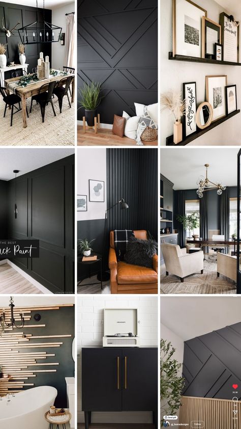 Black Wall Office, Office Bedroom Combo, Black Closet, Black And White Office, Grey Office, Black Accent Walls, Appartment Decor, Cozy Home Office, Office Remodel