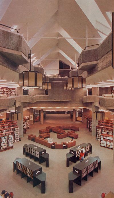 Library Interior Design Public, Library Public, Architecture Library, Public Library Design, Paul Rudolph, Brutalism Architecture, Retro Interior Design, Public Architecture, Vintage Architecture