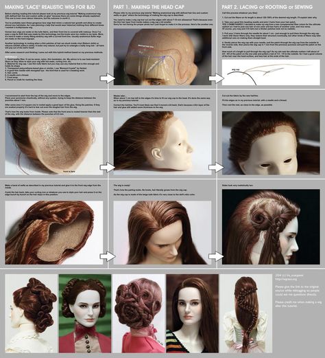 Making lace realistic wig for BJD by scargeear on deviantART Making Lace, Making Wigs, Doll Making Tutorials, Doll Wig, Cosplay Tutorial, Best Wigs, Polymer Clay Dolls, Doll Wigs, Doll Tutorial