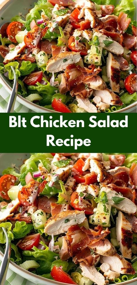 Want chicken recipes? Try our BLT Chicken Salad Recipe! A unique chicken salad that's healthy and perfect for any meal. Enjoy this easy salad recipe. Best Salads With Chicken, Chicken Salad Recipe Lettuce, Salads For Meals, Cooked Chicken For Salads, Easy And Healthy Recipes For Dinner, Healthy Salad Lunch Ideas For Work, Chicken Salad Blt, Good Chicken Salad Recipes, Chicken In Salad Recipes