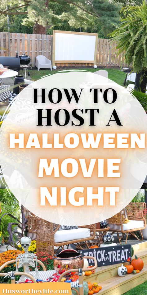 Backyard Movie Nights Halloween, Spooky Backyard Movie Night, Backyard Halloween Movie Party, Harry Potter Outdoor Movie Night, Autumn Outdoor Movie Night, Fall Outdoor Movie Night Aesthetic, Outdoor Movie Party Halloween, Fall Outdoor Movie Night Kids, Projector Movie Night Fall