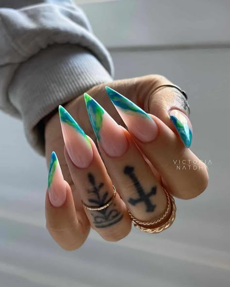 Marble Tip Acrylic Nails, Marble Nails Acrylic, Elegant Almond Nails, Stiletto Nail Designs, Trendy Almond Nails, Nail Options, Nails Designs Ideas, Unghie Sfumate, Classy Edgy