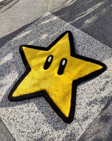 Super Mario ⭐ . . . . . #handmaderug #interiordesign #handcrafted #rugdesign #rugart #homestyling #tuftedart #craftwithlove #supermariobros #supermarioworld #supermario #star Black Mario Star, Star Super Mario, Mario Kart Star Wallpaper, Mario Galaxy Star, Yellow Mario Star, Mario Star, Super Mario World, Super Mario Bros, Mario Bros