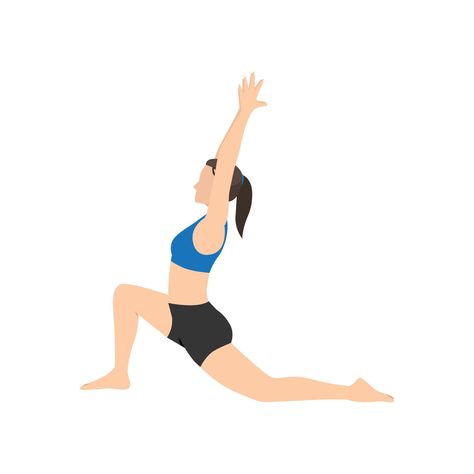 Woman doing Low lunge pose anjaneyasana exercise. Flat vector illustration isolated on white background Low Lunge, Flat Vector Illustration, Flat Vector, Tile Art, Vector Art, White Background, Vector Free, Vector Illustration, Tile