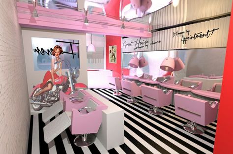 Preppy Salon Decor, Retro Lash Room, 70s Interior Design Retro, Decor Store Design, Lash Studio Ideas, Retro Beauty Salon, Makeup Studio Ideas, Beauty Bar Ideas, Vintage Beauty Salon