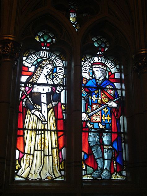 Stained Glass at Cardiff Castle - Queen Elizabeth Woodville and King Edward IV Jasper Tudor, Catherine Of Valois, Anne Neville, House Of Plantagenet, Henry Vii, Cardiff Castle, Elizabeth Woodville, Elizabeth Of York, Tudor Dynasty