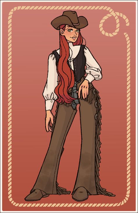 Anime Cowgirl Outfits, Cowgirl Poses Drawing, Western Outfit Drawing, Cowgirl Outfits Drawing, Cowgirl Drawing Reference, Anime Cowgirl Western, Cowgirl Character Design, Western Character Design, Cowgirl Drawing