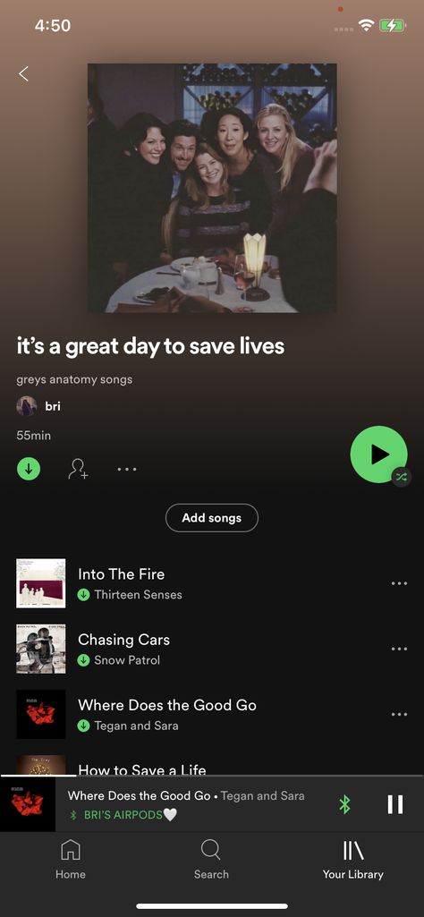 Greys Anatomy Playlist, Greys Anatomy Songs, Playlist Songs, Tegan And Sara, Snow Patrol, Song Playlist, Spotify Playlist, Save Life, Grey's Anatomy