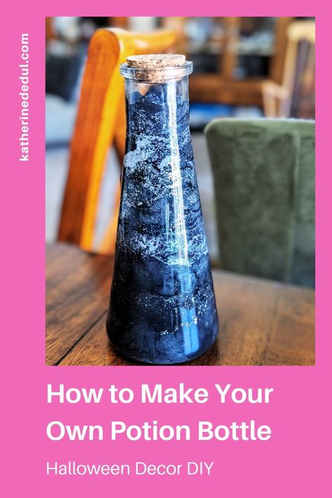 Add something enchanted to your Halloween decor this year. Make your very own potion bottle, complete with a swirling nebula cloud inside! Diy Spell Bottles, Potion Bottle Mixture, How To Make Potions Witch, Diy Potion Bottles Mica Powder, Shimmer Potion Bottles Diy, Witches Potion Bottles Diy, Spooky Potion Bottles, How To Make Potion Bottles, Homemade Potion Bottles