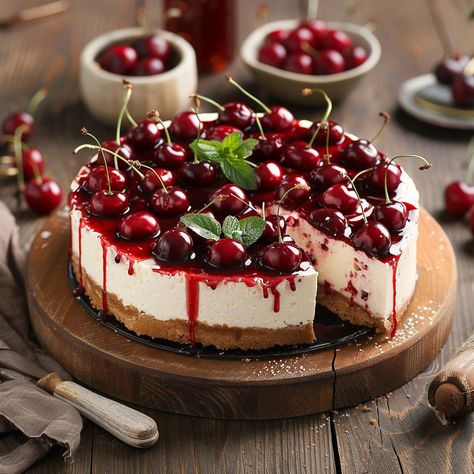 🍒🍰 Enjoy a classic and indulgent Mom’s Cherry Cheesecake, perfect for any special occasion or as a delightful treat! 🍒🍰 Cherry Cheesecake Aesthetic, Cheesecake Decoration Design, Cute Cheesecake, Cheesecake Decoration, Decadent Food, Hosting Ideas, New York Style Cheesecake, Christmas Feast, Miniature Inspiration