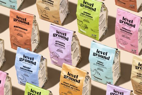 Level Ground Coffee – Packaging Of The World Premium Branding, Brand Inspiration Board, Coffee Origin, Early Adopters, Coffee Roaster, Coffee Uses, Premium Coffee, Ground Coffee, Coffee Packaging