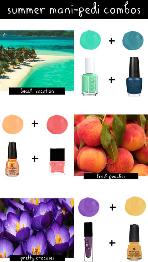 summer mani pedi colors Mani Pedi Color Combos, Mani Pedi Combos, Summer Pedicure Colors, Nail Polish Combinations, Nail Color Combinations, Summer Pedicure, Nail Color Combos, Pedicure Colors, Toe Nail Color