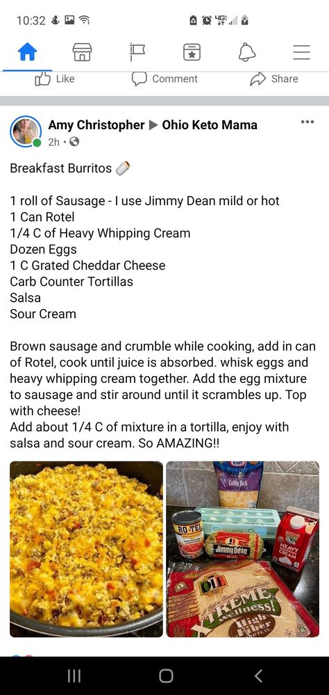 Loaded Rotel Burrito, Rotel Cheese, Eggs Cheese Breakfast, Carb Counter, Breakfast Burritos Recipe, Breakfast Burrito, Big Breakfast, Burritos Recipe, Sausage And Egg