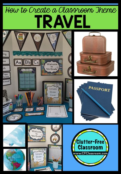 Travel Classroom Theme Ideas | Clutter-Free Classroom | by Jodi Durgin Adventure Classroom, Travel Theme Classroom, Clutter Free Classroom, Printable Classroom Decor, Clip Chart, Class Theme, 5th Grade Classroom, Adventure Theme, Teacher Planning