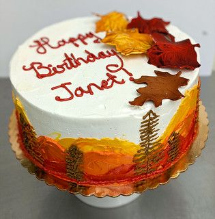 An adaptation of our mountain cakes for the fall season. R… | Flickr Fall Cakes Designs, Fall Birthday Cakes Men, Simple Fall Cake Decorating, Thanksgiving Cake Designs, Autumn Cake Decorating, Fall Themed Cakes, Fall Cake Designs, Mountain Cakes, Dark Cakes