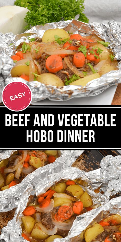 This Beef and Vegetable Hobo Dinner is a quick, delicious, and mess-free weeknight meal, or a campfire dinner that's easy to throw together. Hobo Meals, Hobo Dinner Recipes, Hobo Dinner, Campfire Dinners, Hobo Dinners, Foil Pack Dinners, Foil Packet Dinners, Foil Pack Meals, Foil Dinners