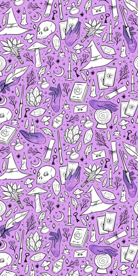 Ask me if you want it in different colors! For the eclectic witches who like doing it by the book! Starter pack of all base elements to practice magic, perfect for magic students! Have fun with tarots, wands, moon phases, potions, rituals and crystals. Wear this purple pattern for Halloween! I designed this seamless pattern for a challenge on Spoonflower, and took inspiration from Harry Potter Hogwarts classes (mostly Herbology and Divination), and added some fancy witchcore aesthetic. Accio! Witch Pattern Wallpaper, Witch Astethic, Twitch Layout, Witchy Pattern, Hogwarts Classes, Witchcore Aesthetic, Magic Pattern, Witch Pattern, Procreate Ideas