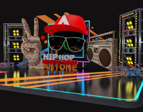 Music Booth, Hip Hop Festival, Just Do It Wallpapers, Music Stage, Photo Booth Design, Interactive Art Installation, Concert Stage Design, Corporate Event Design, Tv Set Design