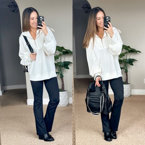 Sale alert on 1/2 zip pullover & backpack Bootcut yoga pants with back pockets xs 29". I'm 5'1", boots tts, ribbed zip up pullover size small. Backpack comes in several colors. Amazon outfit DM on IG for links and discount code for Watchband & necklace. Travel outfit // petite friendly Follow my shop @everyday.holly on the @shop.LTK app to shop this post and get my exclusive app-only content! #liketkit #LTKstyletip @shop.ltk https://liketk.it/3YBcV Yoga Pants With Boots Outfit, Bootcut Yoga Pants Outfit, Everyday Holly, Outfit Petite, Necklace Travel, Cozy Loungewear, Yoga Pants Outfit, Small Backpack, Beauty Favorites