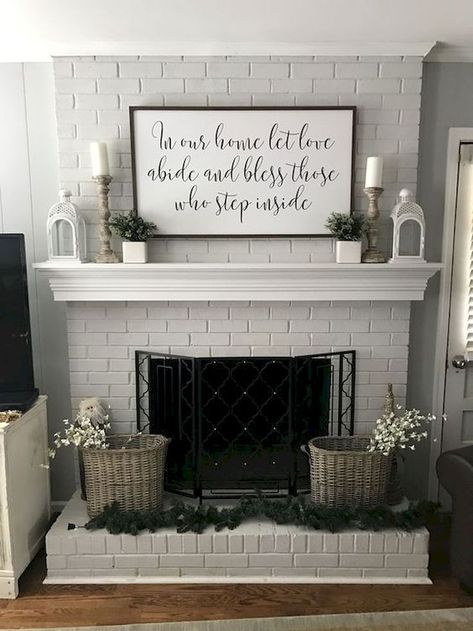 Spring Mantel Decorating Ideas, Spring Mantle Decor, Farmhouse Mantle, Diy Farmhouse Decoration, White Brick Fireplace, Fireplace Mantle Decor, Fireplace Mantel Decor, Farmhouse Fireplace, Farmhouse Decoration