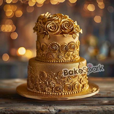 Golden Cake Design, Cake Design Ideas, Golden Cake, Simply Filling, Elegant Cakes, Edible Art, Culinary Arts, Milestone Birthdays, Cake Art