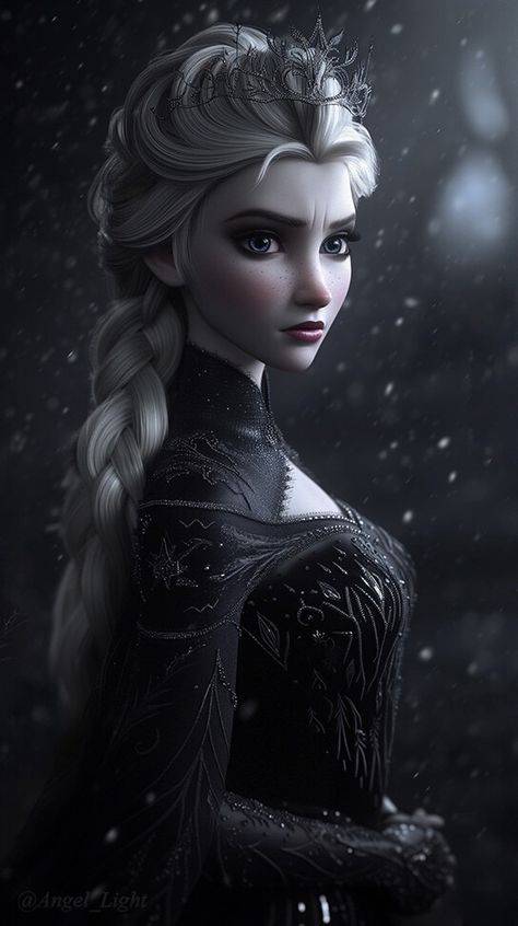 Dark Disney Princess Art, Elsa Anime, Dark Disney Princess, Black Elsa, Elsa Photos, Disney Princess Books, Angel Light, Frozen Art, Dark Princess