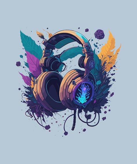 Illustration of a colourful and decorate... | Premium Vector #Freepik #vector #headset #headphones-mockup #headphone-mockup #headphone Creative Switch Board Art, Headphones Art, Pop Art Tattoos, All Crafts, Hybrid Art, Headphones Design, Vintage Band Tees, Art Journal Therapy, Dinosaur Background