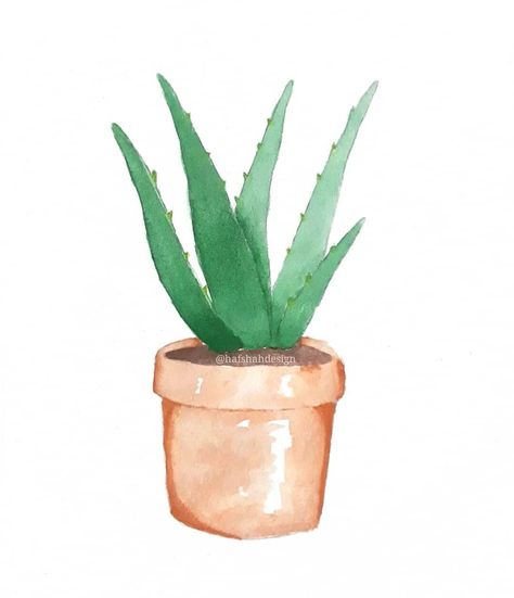 simple watercolor plant illustration by @hafshahdesign, check it more on instagram Easy Plant Watercolor Paintings, Simple Beginner Watercolor, Watercolor Drawings For Beginners, Watercolor Plants Simple, Simple Watercolor Paintings For Beginners, Watercolor Art Simple, Simple Watercolor Ideas, Simple Watercolor Painting, Watercolor Night Sky