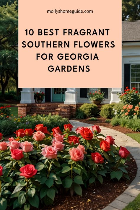 Front Yard Landscaping Georgia, South Georgia Landscaping Ideas, Southern Garden Landscaping, Georgia Landscaping, Garden In Georgia, Georgia Gardening, Southern Landscaping, Georgia Flower, Savannah House