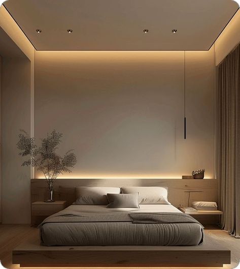 Bed Ideas For Master Room, Simple Bed With Headboard, Room Design Bedroom Simple, Modern Bedroom Wall Ideas, Luxury Bedroom Design Minimalist, Very Simple Bedroom Ideas, Bedroom Bed Wall Ideas, Bed Rooms Ideas Master Modern, Bedroom Men Minimalist