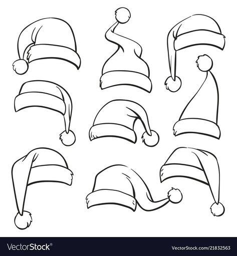 Hats Sketch, Christmas Hat Drawing, Santa Hat Vector, Christmas Party Crafts, Ward Christmas Party, How To Draw Santa, Santa Cap, Vector Symbols, Holiday Symbols