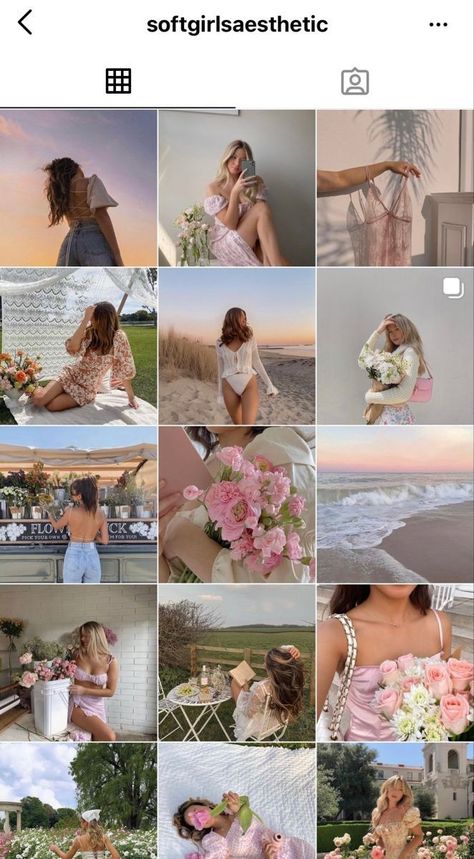 Pink Aesthetic Feed Instagram, Pink Instagram Feed Ideas, Cottage Core Instagram Feed, Insta Influencer Aesthetic, Girly Instagram Feed, Soft Romantic Aesthetic Outfits, Soft Girl Instagram Feed, Soft Instagram Feed, Natural Instagram Feed