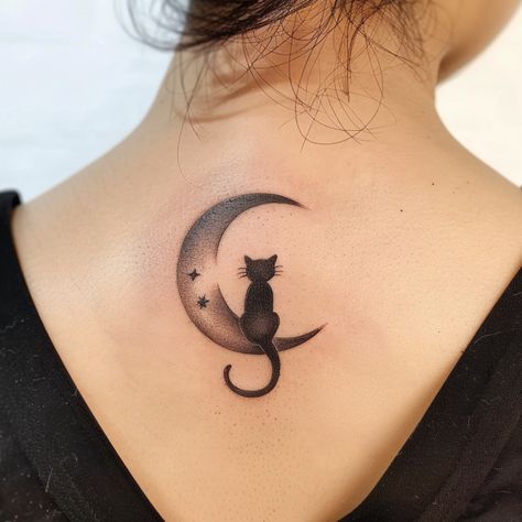 Cat With Angel Wings Tattoo, Cat On Moon Tattoo, Cute Cat Tattoos, Salem Tattoo, Cat Silhouette Tattoos, Cat Lover Tattoo, Simple Cat Tattoo, Cat And Dog Tattoo, Cat Portrait Tattoos