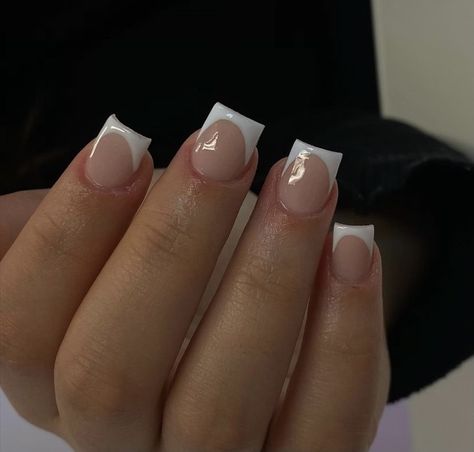 Nail Inspo Square Short French Tip, Short White French Tip Acrylic Nails, 2000s French Tip Nails, French Tip Acrylic Nails Short, Short Square French Tip Nails, Cheer Nails, Nail Designs Ombre, Acrylic Nails Short, Natural Ombre