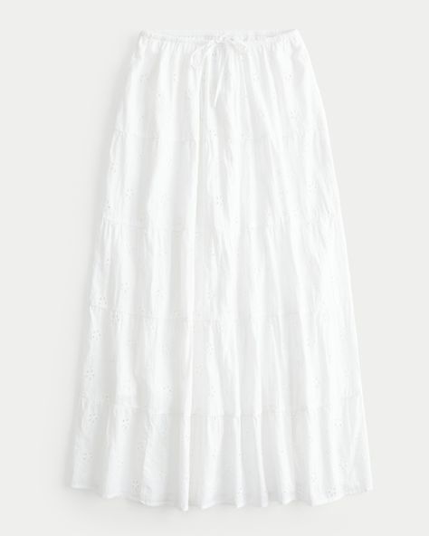 Women's Tiered Eyelet Maxi Skirt | Women's Bottoms | HollisterCo.com Eyelet Maxi Skirt, Closet Refresh, Skirt Flowy, Skirts Flowy, Womens Maxi Skirts, Women's Bottoms, Dream Clothes, Drawstring Waist, Hollister