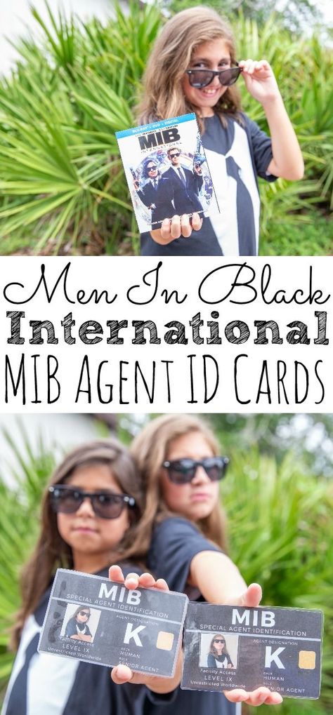 Print out this fun Men In Black: International MIB Agent ID Cards for kids! Inspired by the Men In Black movie, these alien agent cards are perfect for playing your favorite MIB Agent! Free MIB Agent Printable. (ad) - simplytodaylife.com #meninblack #MIB #MenInBlackInternational #AgentID Mib Id Card, Men In Black Costume, Men In Black International, Employee Id Card, Movie Crafts, Id Card Template, Black Inspiration, Black Costume, Card Templates Free