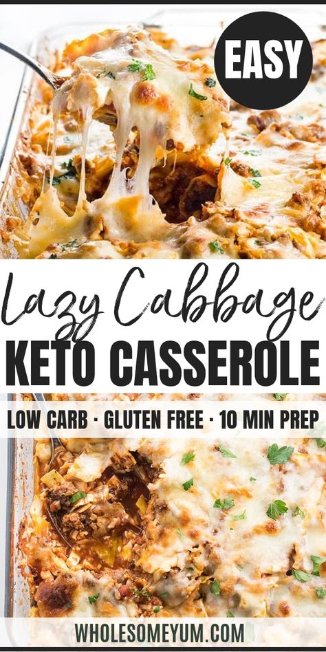 Easy Lazy Cabbage Roll Casserole Recipe - Low Carb - This easy lazy cabbage roll casserole recipe without rice is quick to make using common ingredients. Using cauliflower rice makes it healthy, low carb, and delicious. It's the best cabbage roll casserole ever! #wholesomeyum #keto #lowcarb #healthy #paleo #glutenfree #easyrecipe #dinner Lazy Cabbage Roll Casserole, Cabbage Keto, Lazy Cabbage Rolls, Easy Cabbage Rolls, Cabbage Roll Casserole, Cabbage Roll, Low Carb Easy, Healthy Low Carb, Keto Casserole