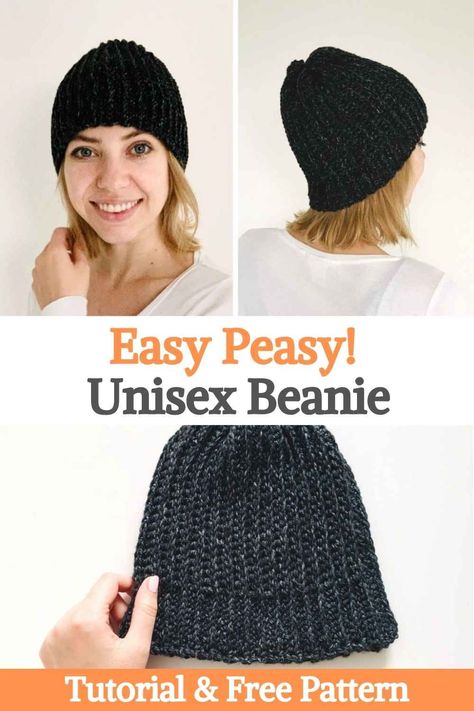 a simple unisex crochet beanie made from a rectangle folded in half. It is fully sewn back, which creates a beautiful texture. This hat is worked flat from side to side, creating a rectangle shape. The rectangle is folded in half with the edges worked together using simple crochet stitches. The upper part will be closed with a darning needle. As the name says: an easy hat for the whole family to wear! This hat is made of a rectangle. We first worked a few stitches with the single... Crochet Hat From Rectangle, Simple Crochet Stitches, Darning Needle, Unisex Crochet, Hello How Are You, Ribbed Crochet, Chunky Beanie, Hat Patterns Free, Knitting Patterns Free Hats