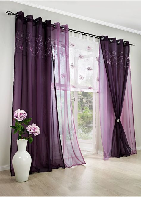 Magenta Bedrooms, Pink And Purple Bedroom, Rideaux Shabby Chic, Lavender Walls, Purple Curtains, Purple Kitchen, Purple Bedroom, Elegant Curtains, Room Goals