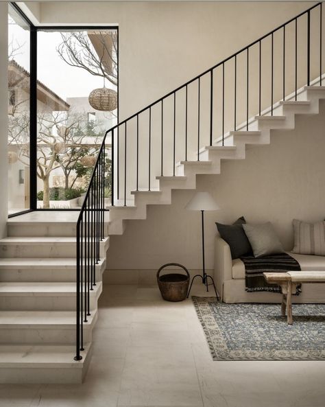 Casa Rock, Gray Floors, House Staircase, Escalier Design, Stair Railing Design, San Lucas Mexico, Cabo San Lucas Mexico, Spanish Design, Railing Design