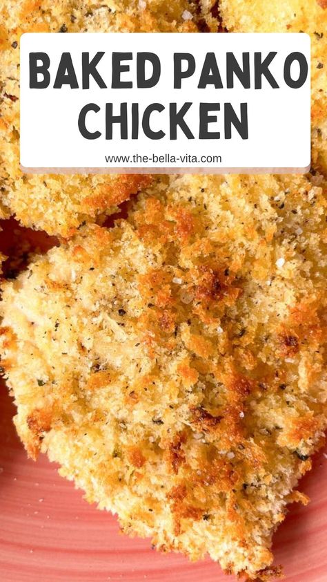 Get crispy, golden brown chicken every time with this easy oven-baked panko breaded chicken recipe. Ready in under 30 minutes! Easy Baked Fried Chicken, Chicken Recipes Bread Crumbs, Panko Chicken Parmesan Baked, Baked Chicken Panko Recipes, Baked Chicken Fillets, Easy Chicken In Oven, Panko Bread Crumbs Chicken, Panko Chicken Oven Baked, Best Panko Chicken