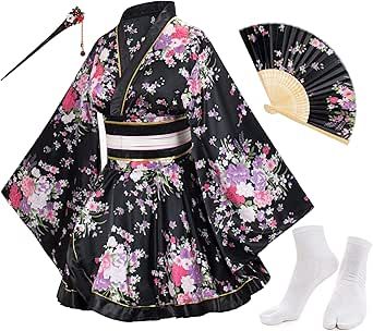 Short Kimono Outfit, Kimono Outfit Japanese, Yukata Women, Satin Bathrobe, Japanese Kimono Dress, Japanese Yukata, Japanese Costume, Folding Fans, Modern Kimono