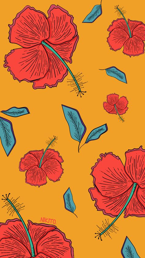 Jamaica Drawing, Jamaica Illustration, Jamaica Flor, Jamaica Wallpaper, Jamaica Flower, Upcycle Ideas, Food Hall, Beautiful Wallpaper, Pretty Patterns