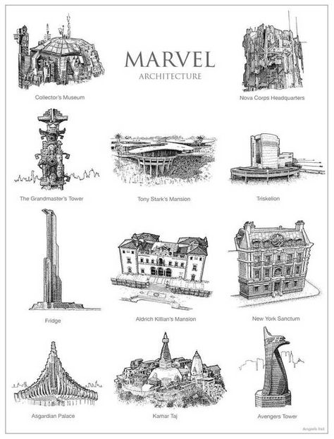 Fictional architecture - Imgur Arte Dc Comics, Paper Illustration, Ms Marvel, Fantasy Map, Paper Drawing, Architecture Fashion, Land Art, Pen And Paper, Skyrim