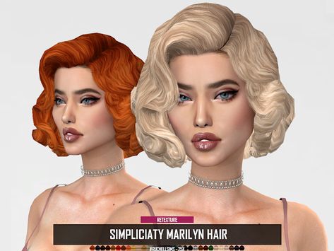 Redhead Sims CC Marilyn Hair, 50's Hairstyles, 1920 Hair, Marilyn Monroe Hair, Kim Hair, Sims 4 Decades Challenge, Furniture Cc, Alpha Cc, 1950s Hairstyles