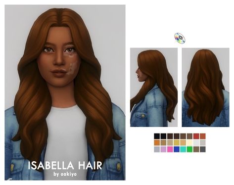 Isabella Hair | Patreon Oakiyo Sims 4, Hair Swatches, Best Sims 4 Cc, Flowy Hair, Sims Love, Sims 4 Cas Mods, Sims 4 Anime, Sims Four, Sims 4 Cc Packs