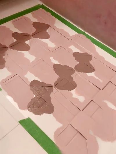 Paint Bathroom Tile, Can You Paint Tile, Diy Painted Floors, Painting Bathroom Tiles, Pink Tub, Paint Bathroom, Pattern Concrete, Grey Bathroom Tiles, Painting Tile Floors