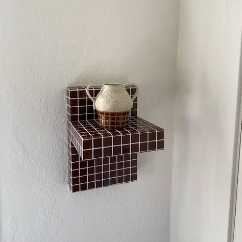 Tiled Tables and Shelves: Willow in Downtown LA Makes Tiled Furniture Tile Floating Shelf, Color Shelves, Tile Tables, Cube Side Table, Tile Furniture, Sculptural Furniture, Tile Table, Shelf Furniture, Tile Color